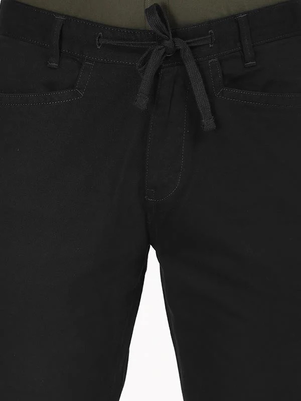 Indian Terrain Men's Comfort Fit Solid Black Trousers